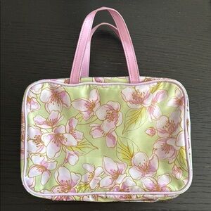 Pixi Pink and Green Floral Cosmetic Case with Vinyl Finish